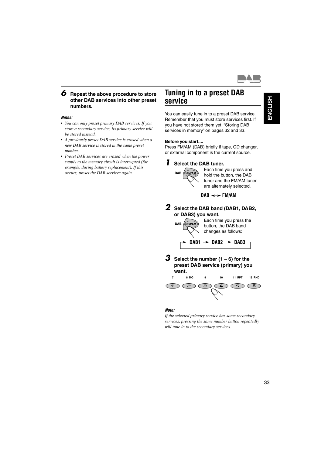 JVC KS-FX742R manual Tuning in to a preset DAB service 