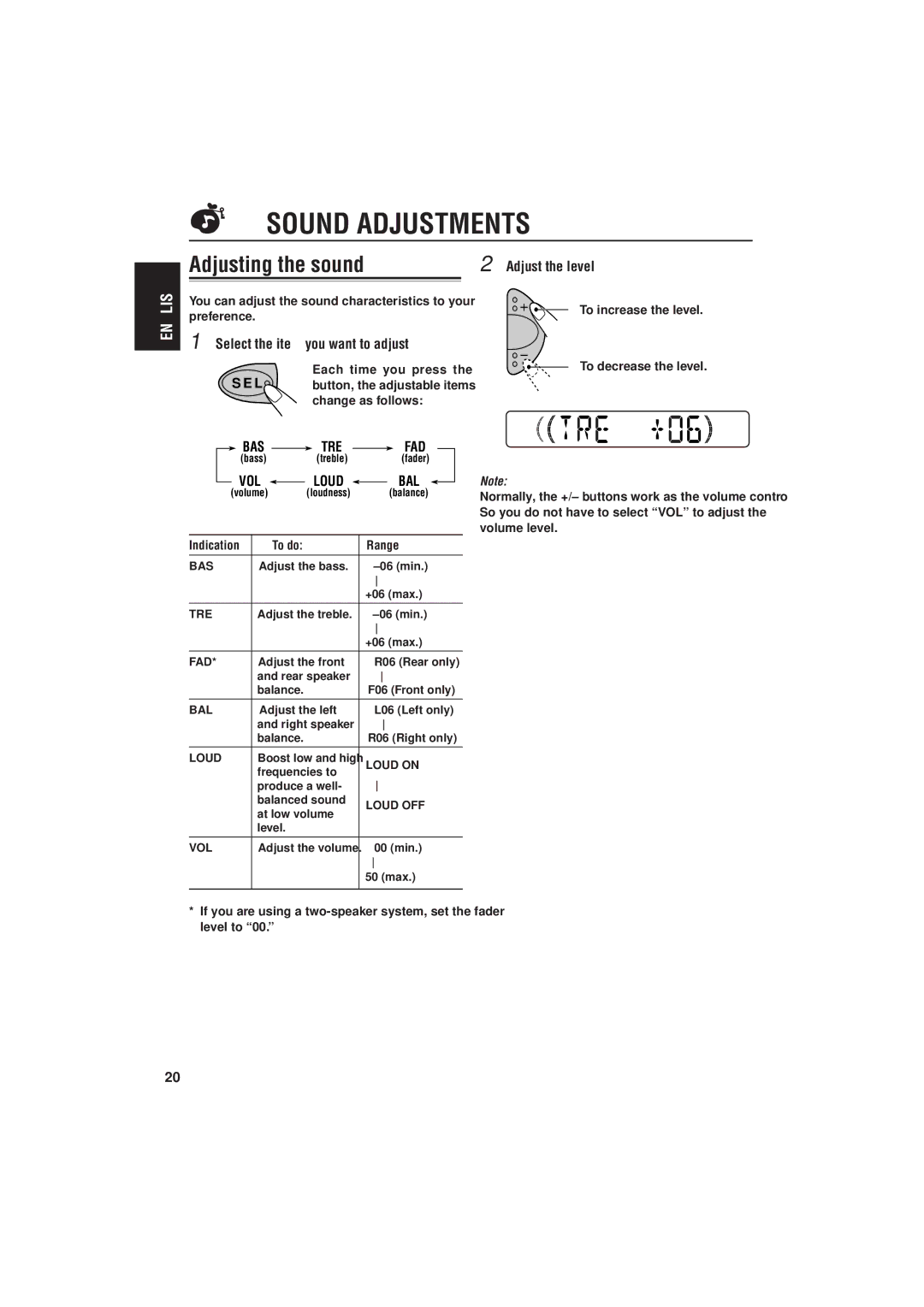 JVC KS-FX772R, KS-FX732R manual Sound Adjustments, Adjusting the sound, Bas, Vol 