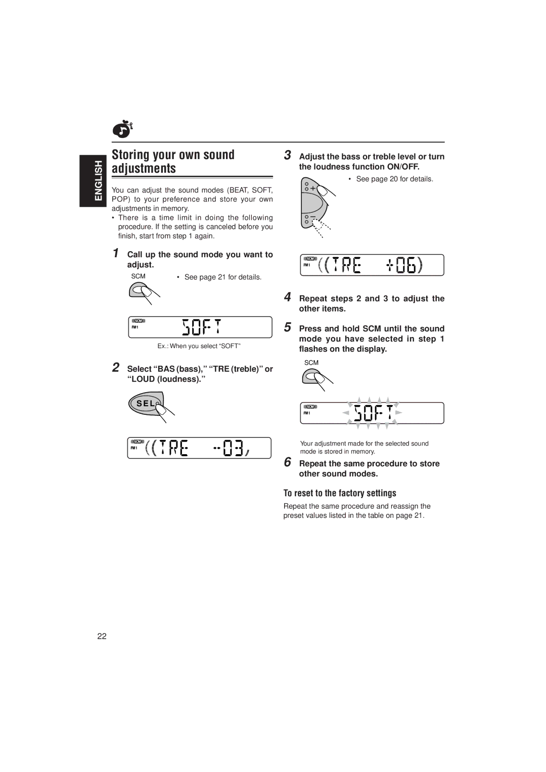 JVC KS-FX772R, KS-FX732R manual Storing your own sound adjustments, To reset to the factory settings 