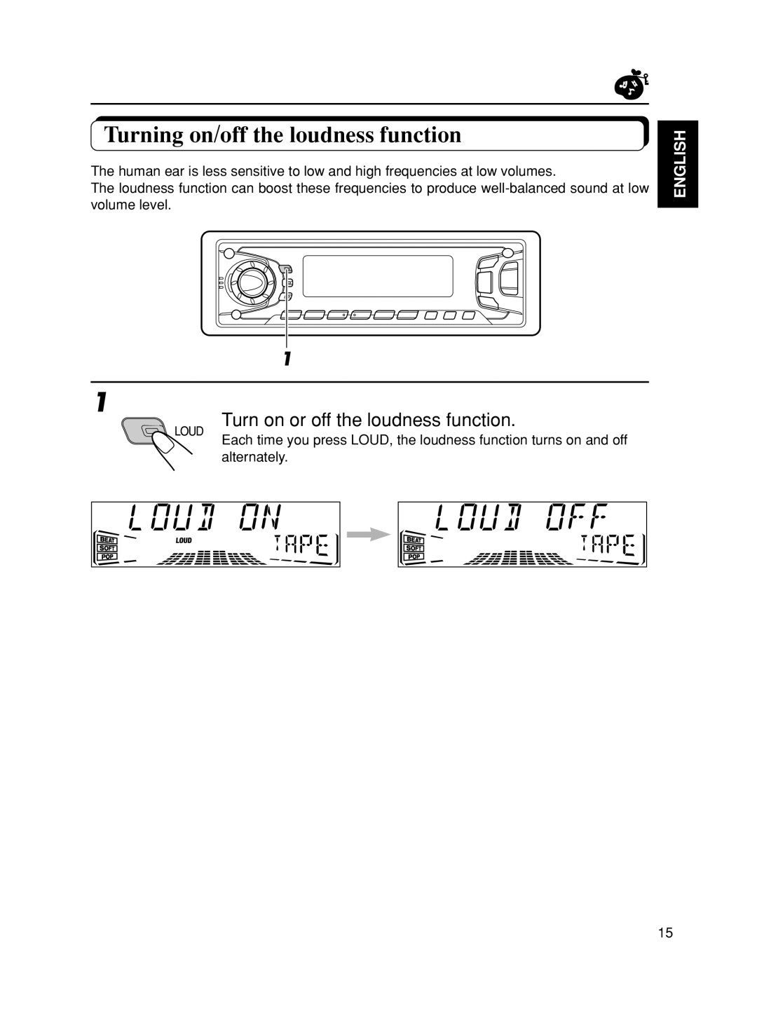 JVC KS-FX901, KS-FX801 manual Turning on/off the loudness function, Turn on or off the loudness function 