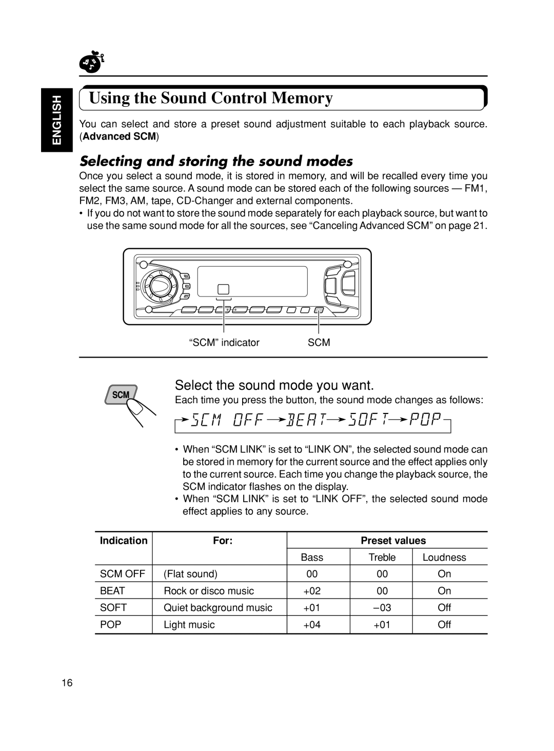 JVC KS-FX801 manual Using the Sound Control Memory, Selecting and storing the sound modes, Select the sound mode you want 