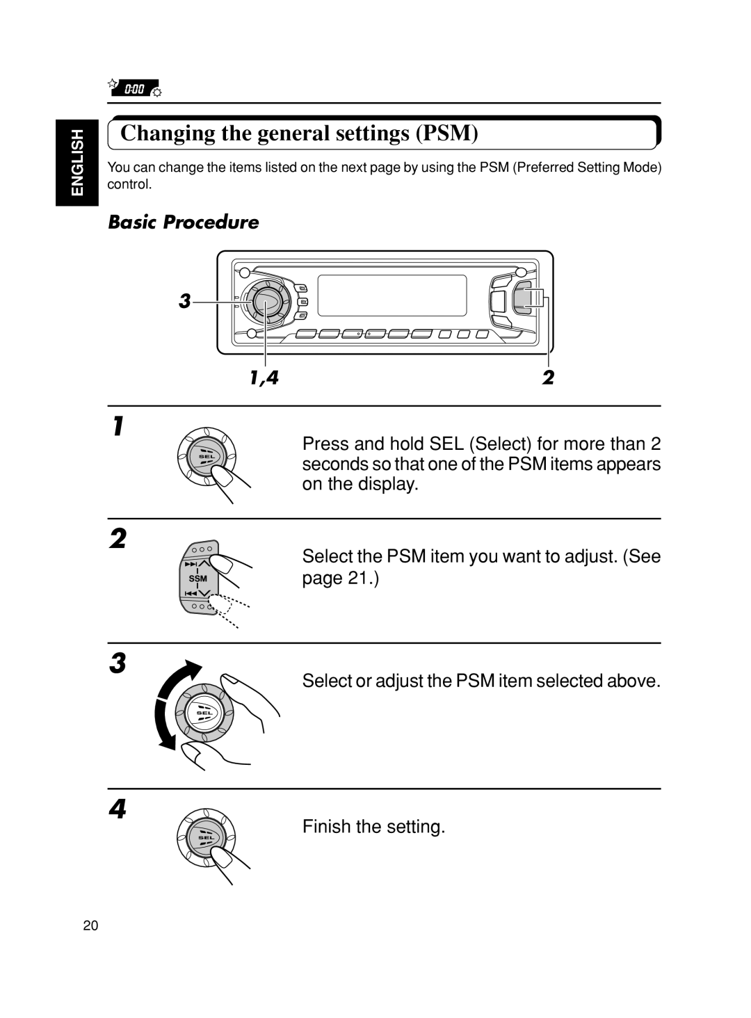 JVC KS-FX801, KS-FX901 manual Changing the general settings PSM, Basic Procedure 