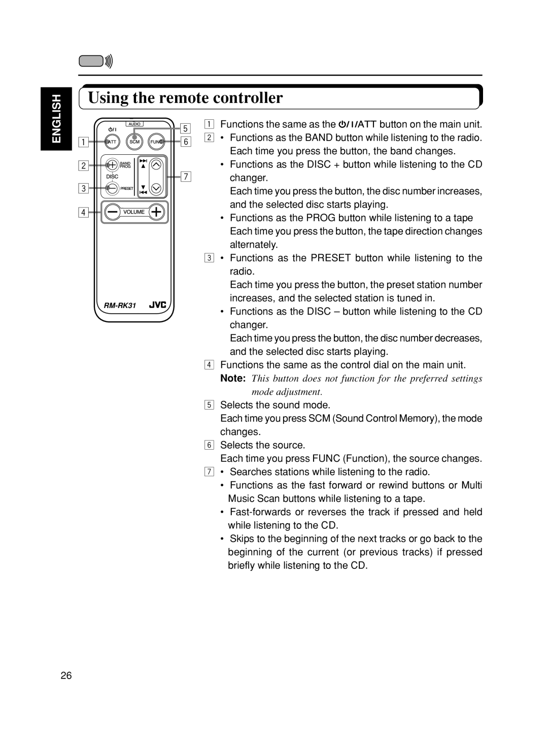 JVC KS-FX801, KS-FX901 manual Using the remote controller 