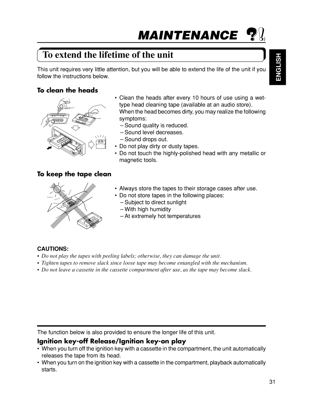 JVC KS-FX901, KS-FX801 manual Maintenance, To extend the lifetime of the unit 