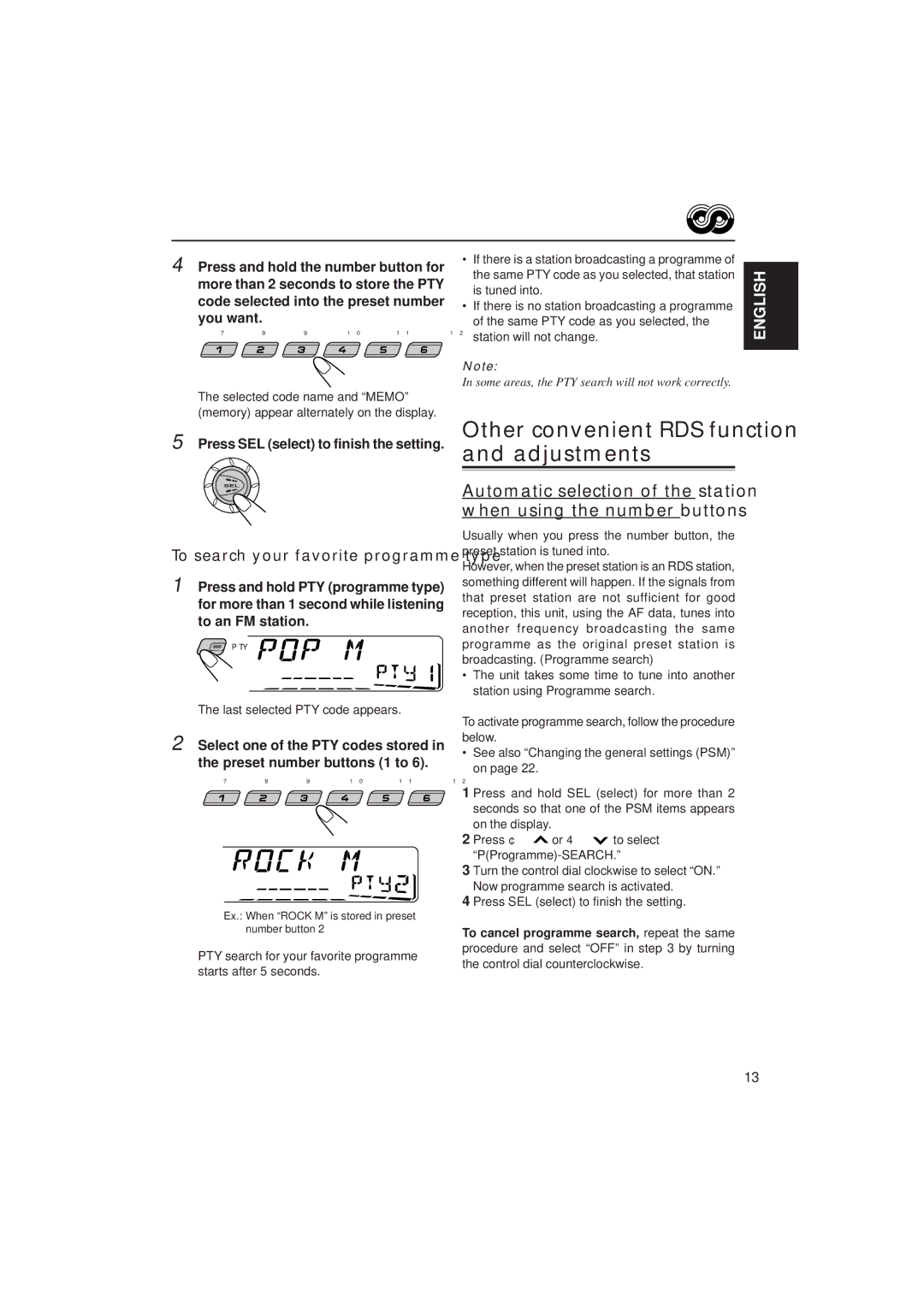 JVC KS-FX915R, KS-FX815 manual Other convenient RDS functions and adjustments, Last selected PTY code appears 