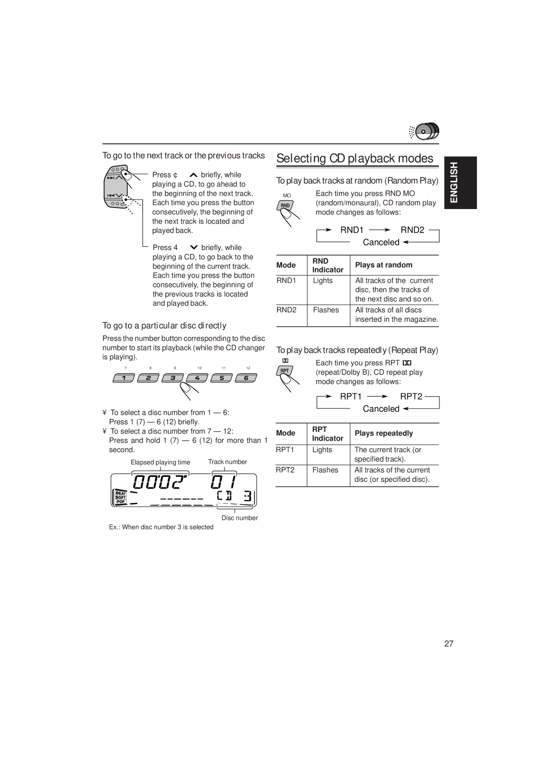 JVC KS-FX915R, KS-FX815 manual To go to a particular disc directly, Canceled 