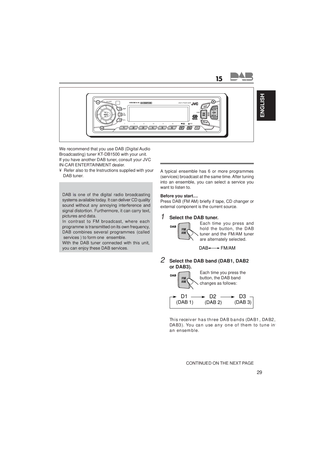 JVC KS-FX915R manual What is DAB system?, Select the DAB tuner, Select the DAB band DAB1, DAB2 or DAB3, Before you start 