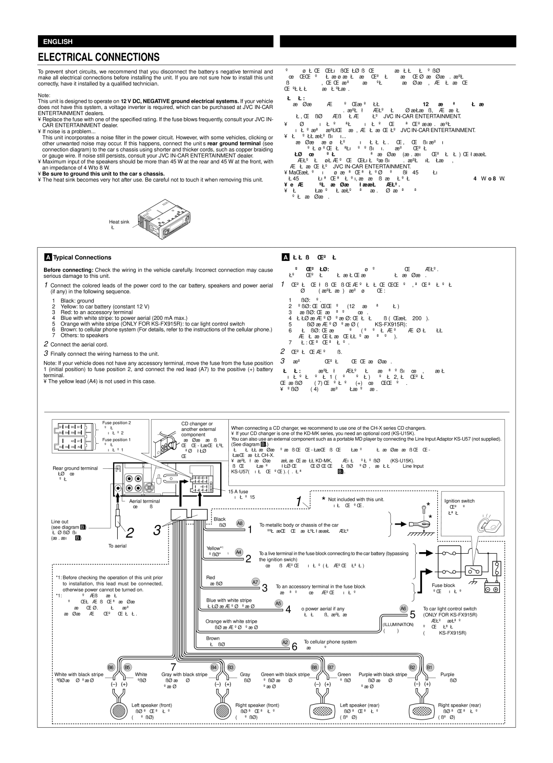 JVC KS-FX915R, KS-FX815 manual Electrical Connections 