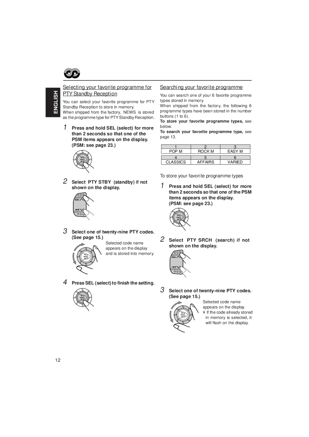 JVC KS-FX822R manual Searching your favorite programme, Selecting your favorite programme for PTY Standby Reception 