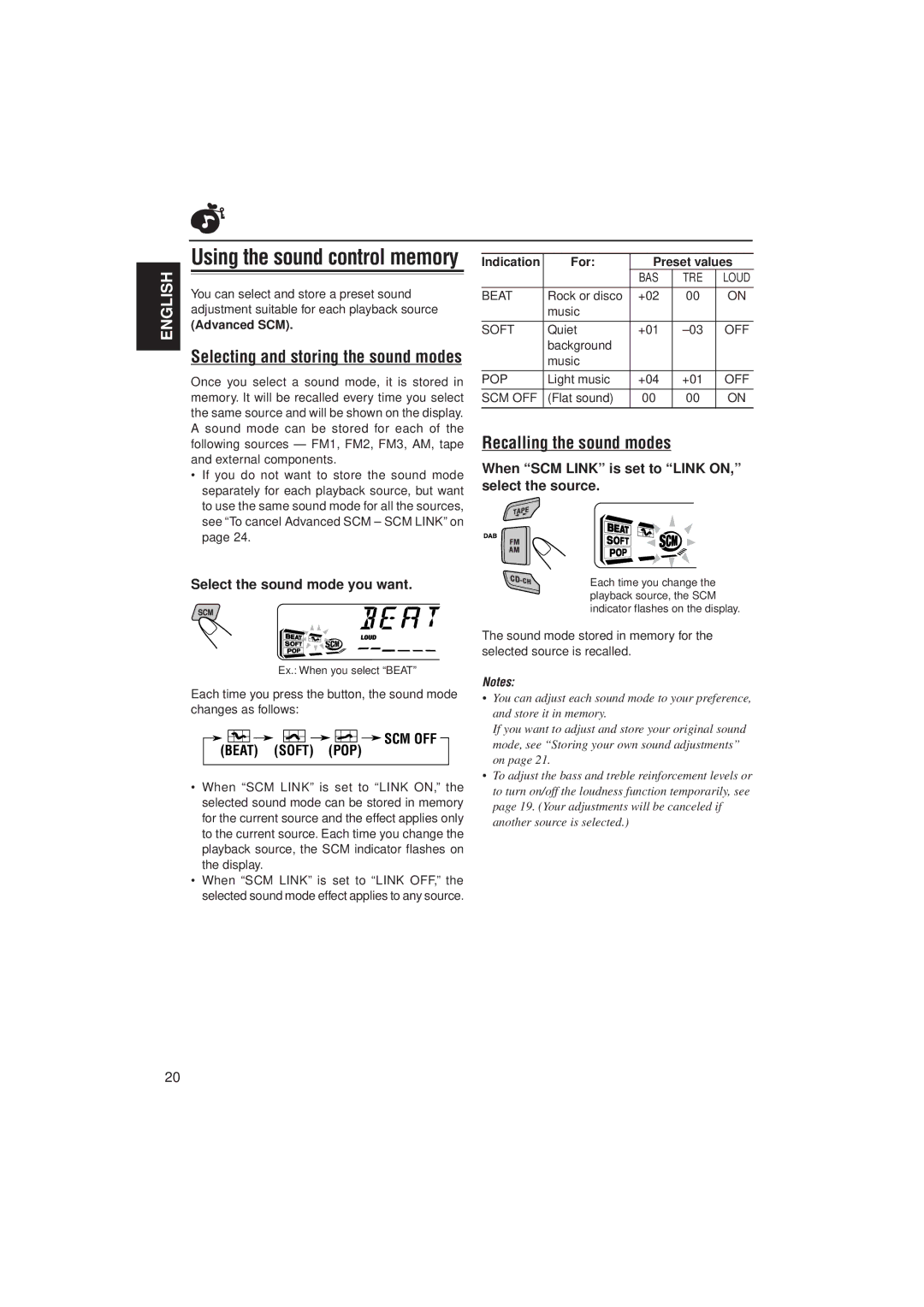 JVC KS-FX822R manual Recalling the sound modes, Selecting and storing the sound modes, Select the sound mode you want 