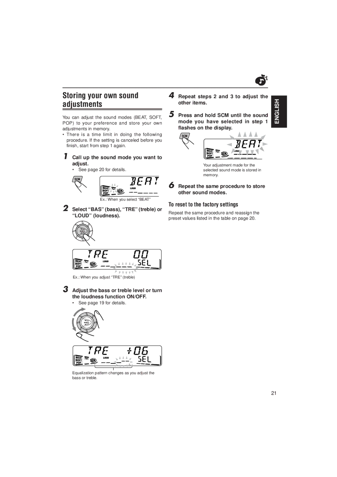 JVC KS-FX822R manual Storing your own sound adjustments, To reset to the factory settings 