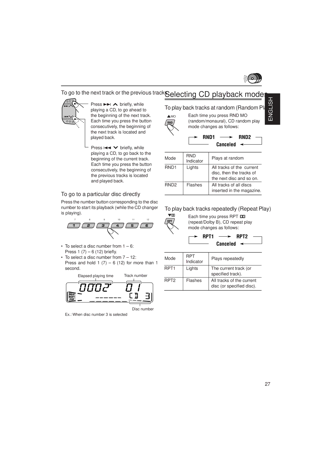 JVC KS-FX822R manual To go to a particular disc directly, Canceled 