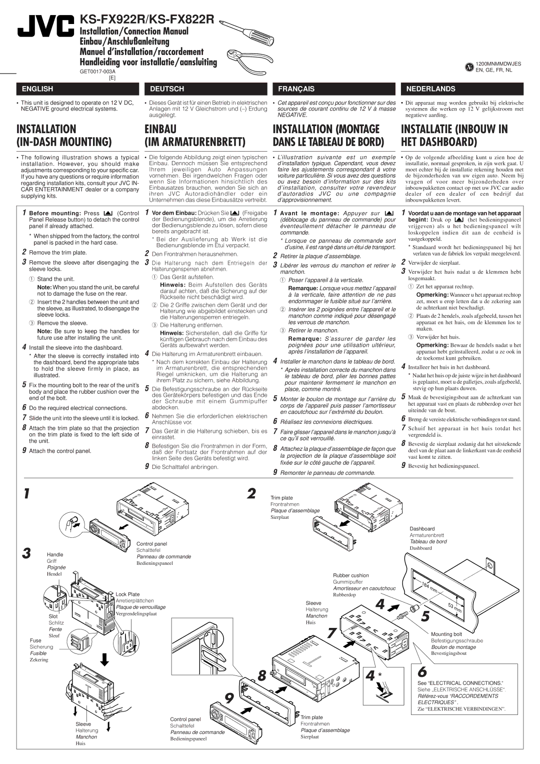 JVC KS-FX822R manual Before mounting Press, Vor dem Einbau Drücken Sie, Avant le montage Appuyer sur, Begint Druk op 