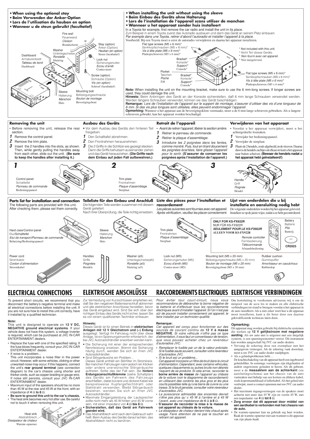 JVC KS-FX822R manual Pour le sortir. S’assurer de conserver les, Opmerking 