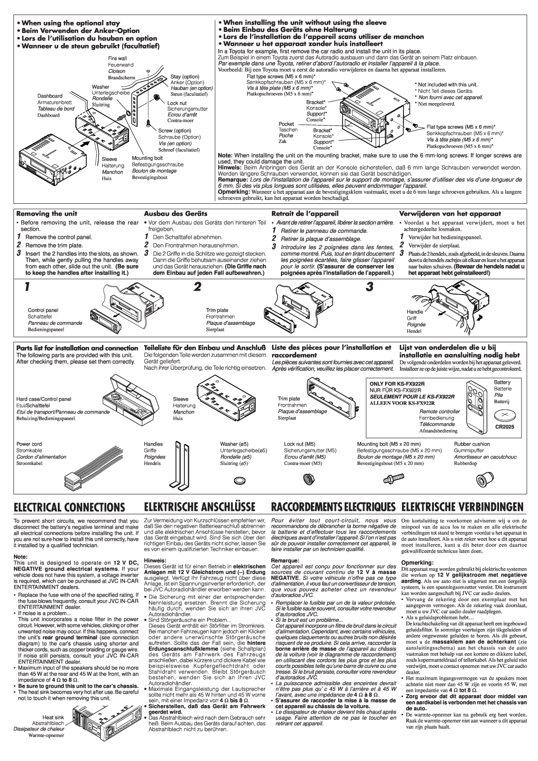 JVC KS-FX822R manual Electrical Connections 