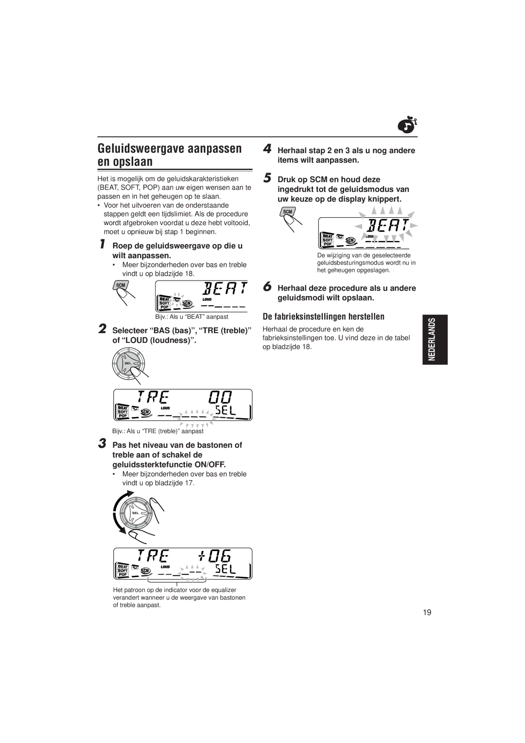 JVC KS-FX832R manual Geluidsweergave aanpassen en opslaan, De fabrieksinstellingen herstellen 