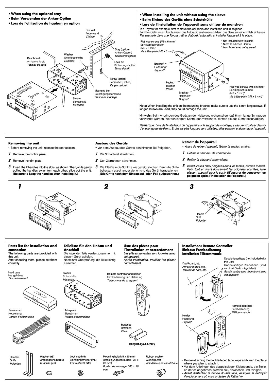 JVC KS-FX833 manual When installing the unit without using the sleeve 
