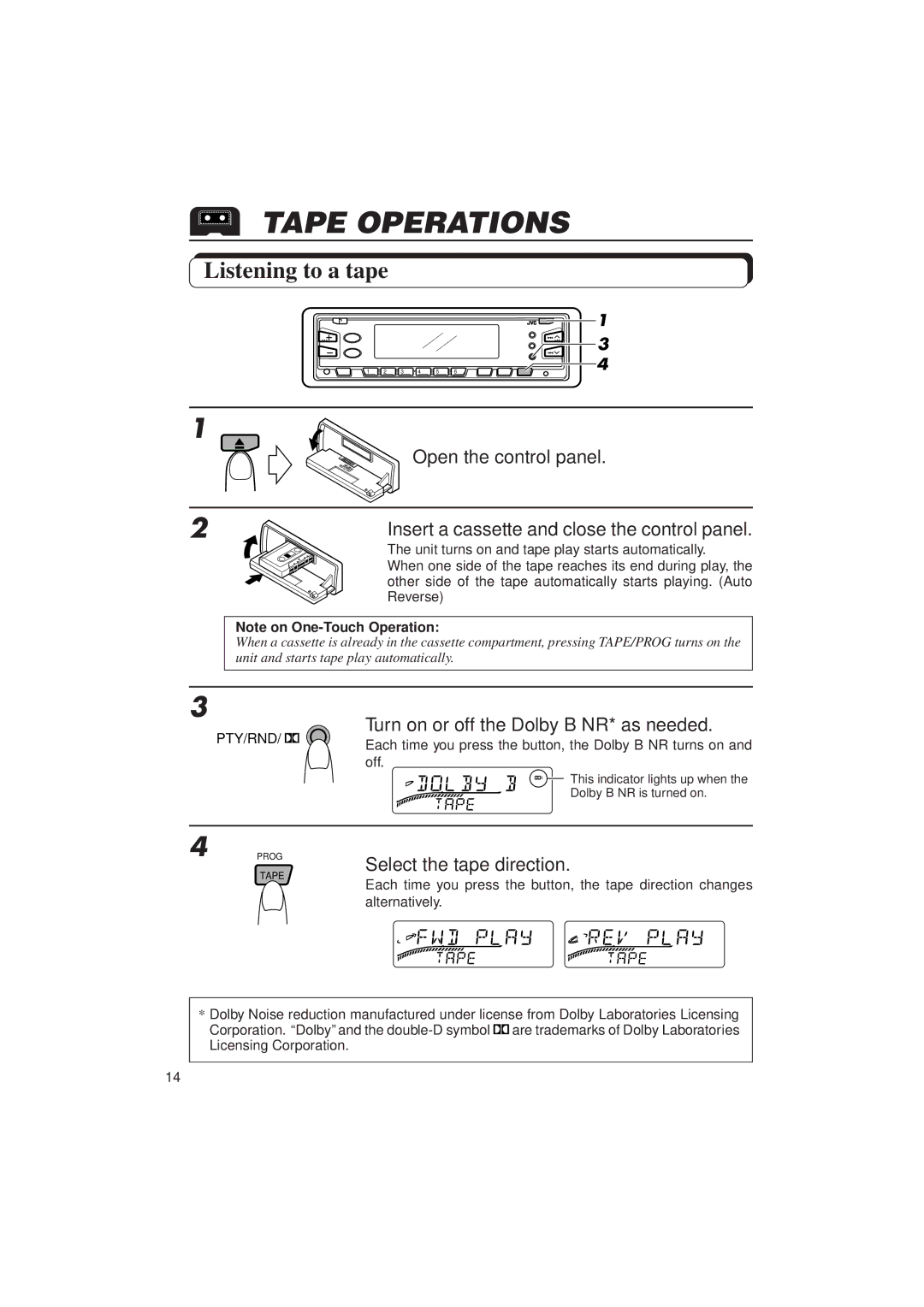 JVC KS-FX833R manual Tape Operations, Listening to a tape 