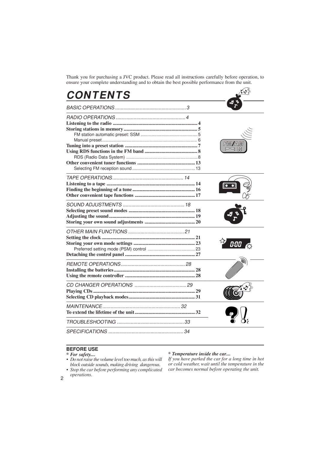 JVC KS-FX833R manual Contents 