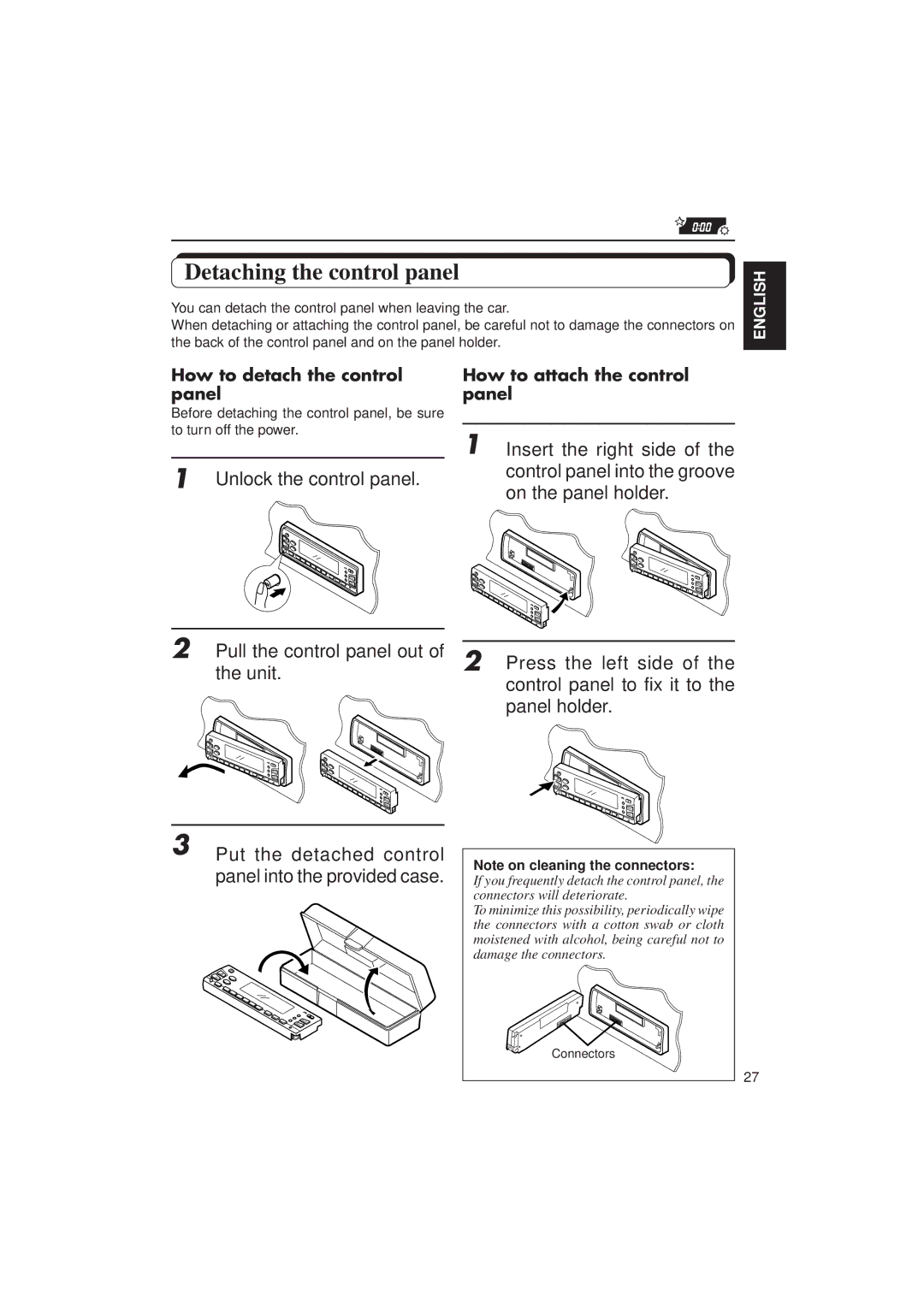 JVC KS-FX833R manual Detaching the control panel, Unlock the control panel, How to detach the control panel 