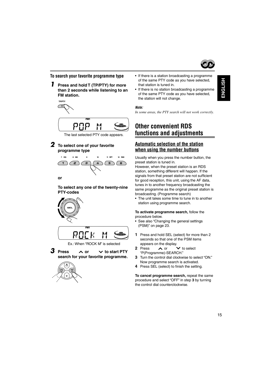 JVC KS-FX845R manual Ex. When Rock M is selected, To activate programme search, follow the procedure below 