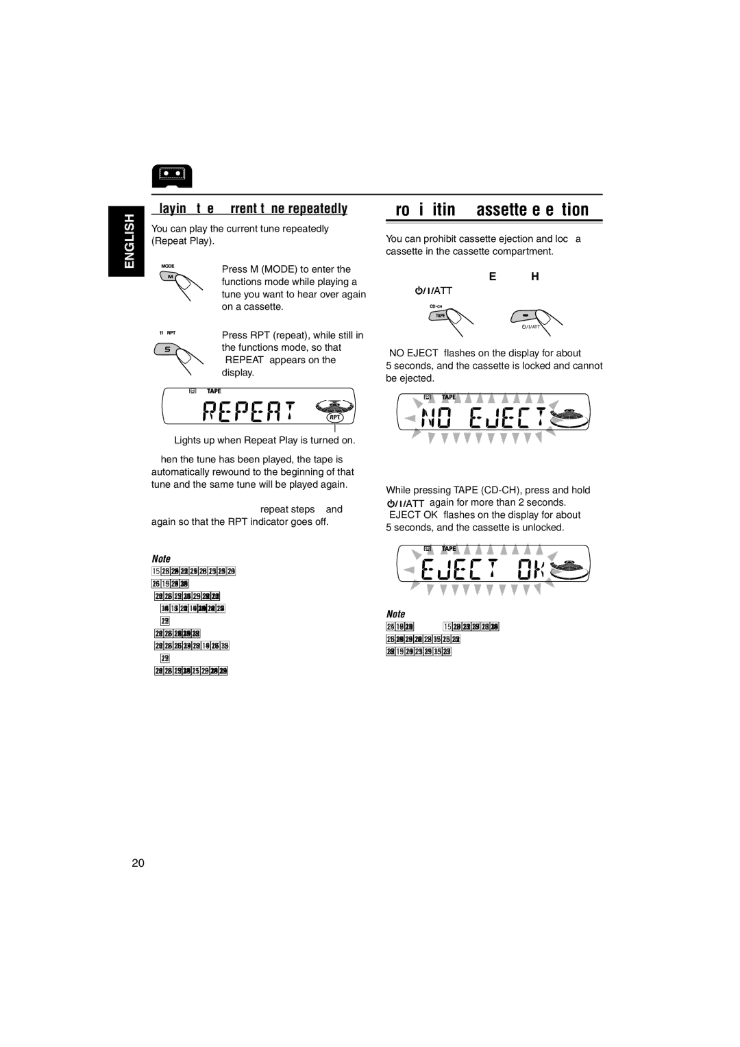 JVC KS-FX845R manual Prohibiting cassette ejection, Playing the current tune repeatedly 