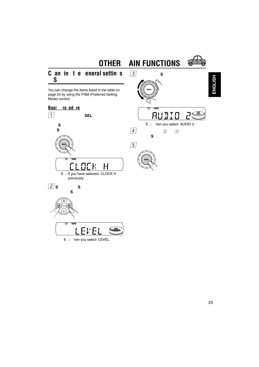 JVC KS-FX845R manual Other Main Functions, Basic Procedure, Select the PSM item you want to adjust. See 