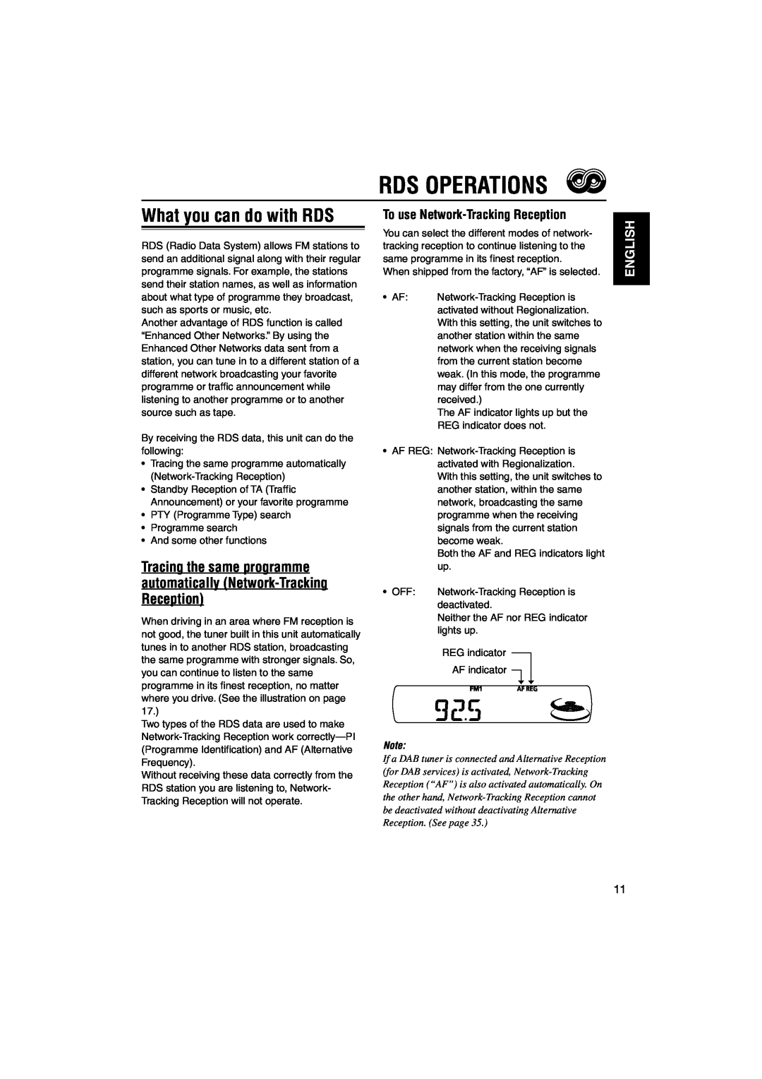 JVC KS-FX845R manual Rds Operations, What you can do with RDS, To use Network-TrackingReception, English 