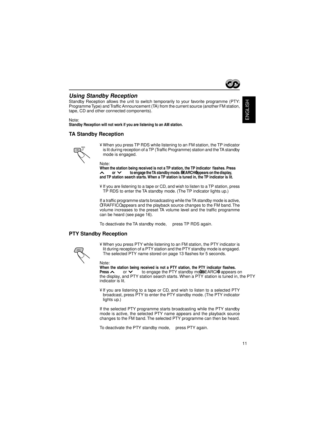 JVC KS-FX835R, KS-FX850R, KS-FX820R, KS-FX834R manual Using Standby Reception, TA Standby Reception, PTY Standby Reception 