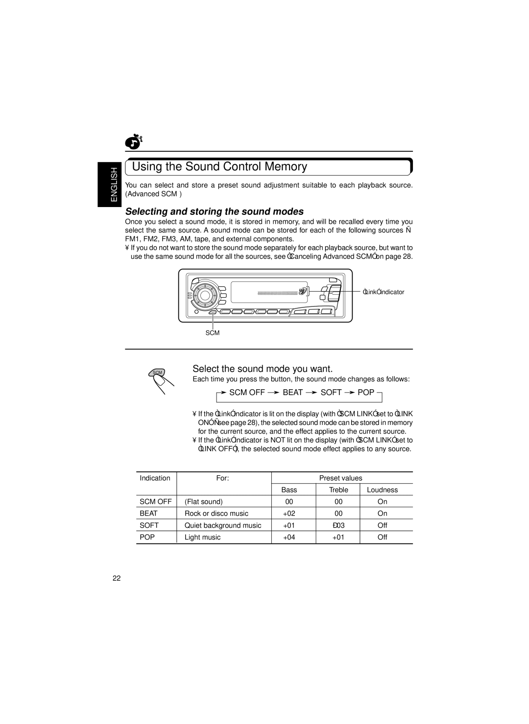 JVC KS-FX834R manual Using the Sound Control Memory, Selecting and storing the sound modes, Select the sound mode you want 