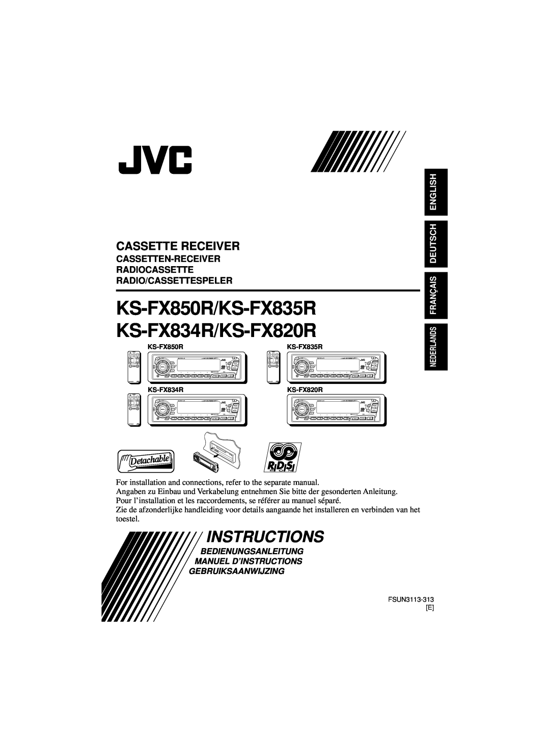 JVC KS-FX820R, KS-FX850R manual Instructions, Cassetten-Receiver Radiocassette, Radio/Cassettespeler, English Deutsch 