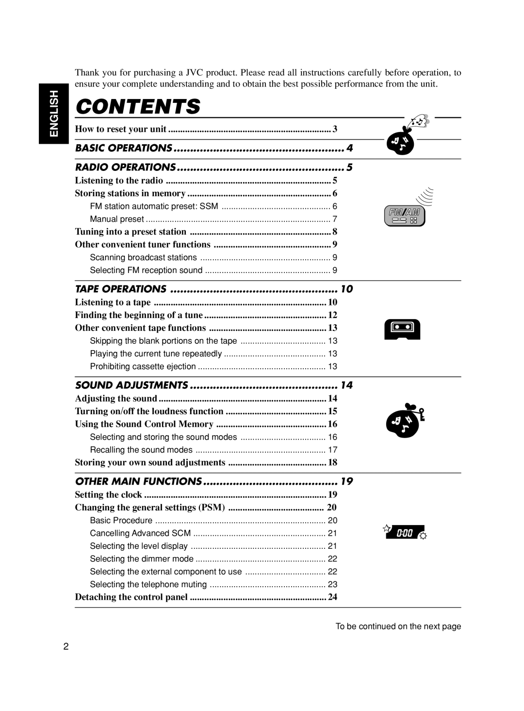 JVC KS-FX90 manual Contents, English 