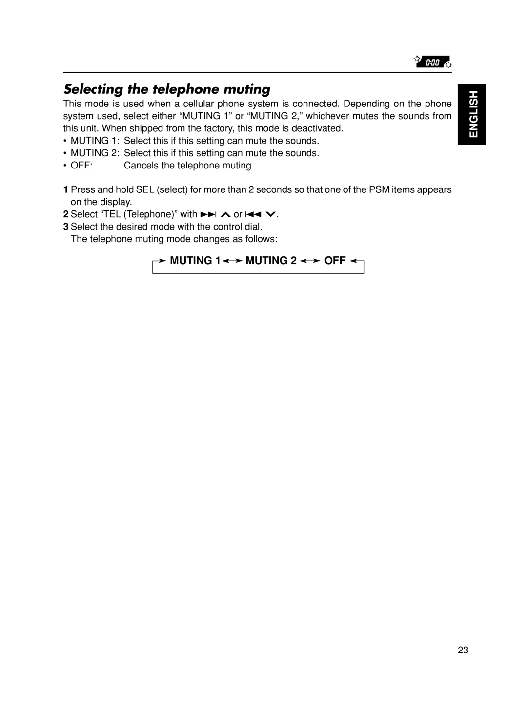 JVC KS-FX90 manual Selecting the telephone muting, MUTING 1MUTING 2 OFF, English 