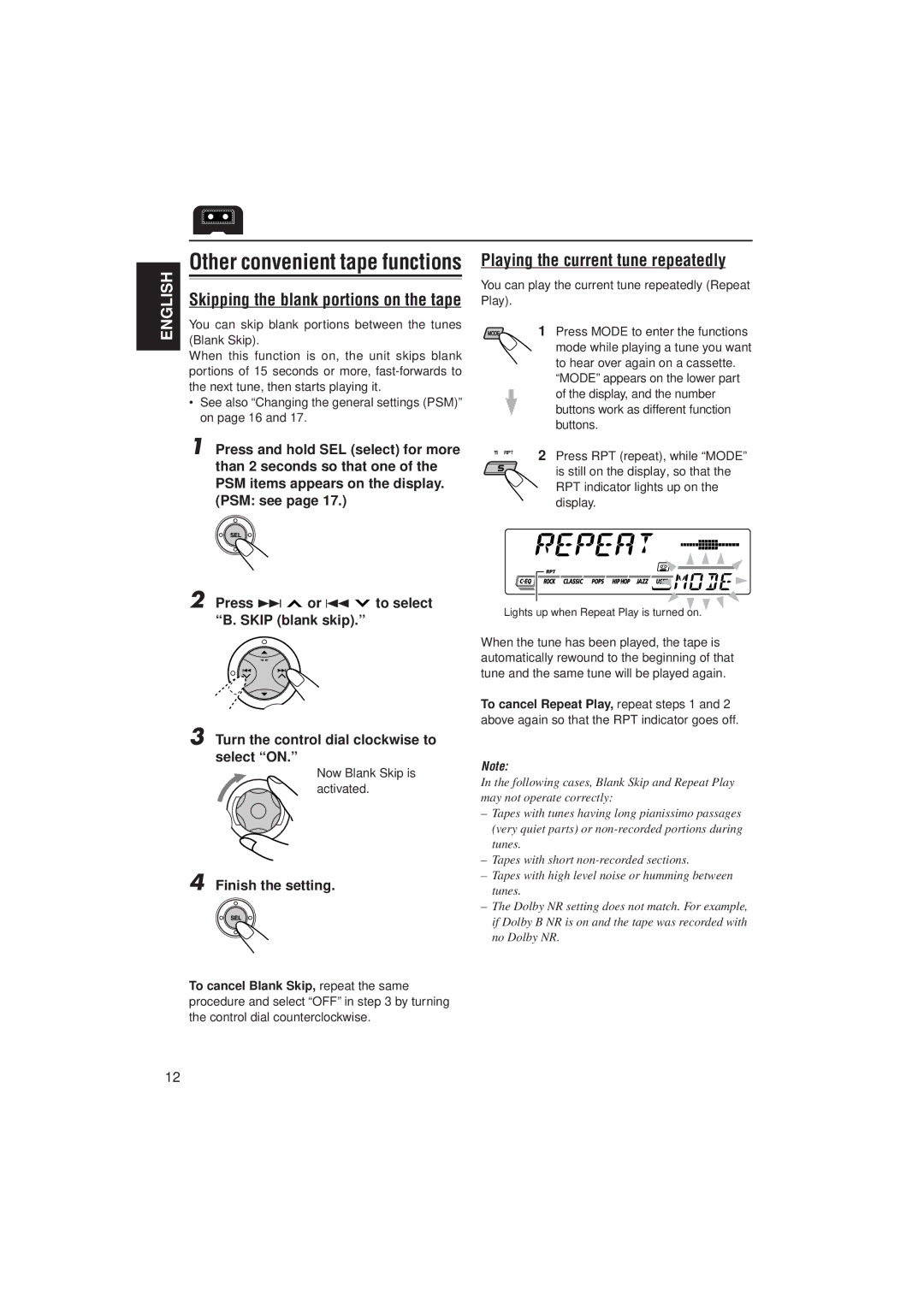 JVC KS-FX911, KS-FX811 manual Other convenient tape functions, Playing the current tune repeatedly 