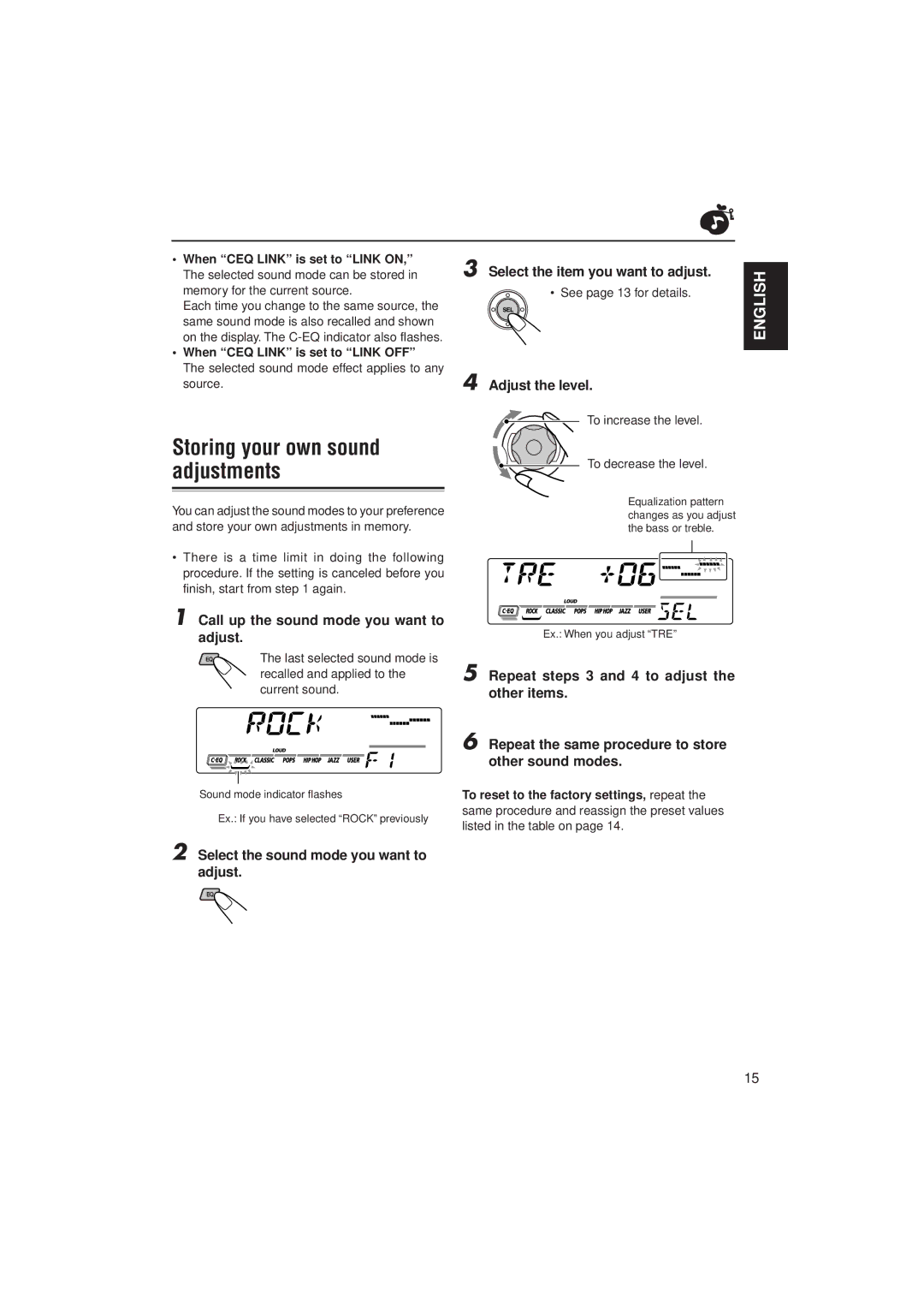 JVC KS-FX811, KS-FX911 manual Storing your own sound adjustments, Call up the sound mode you want to adjust 