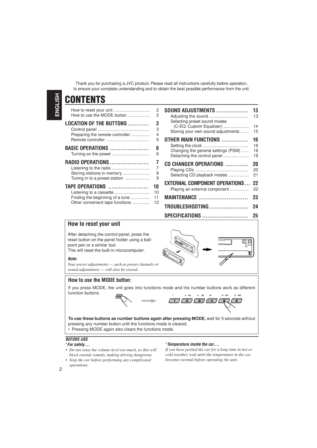 JVC KS-FX911, KS-FX811 manual Contents 