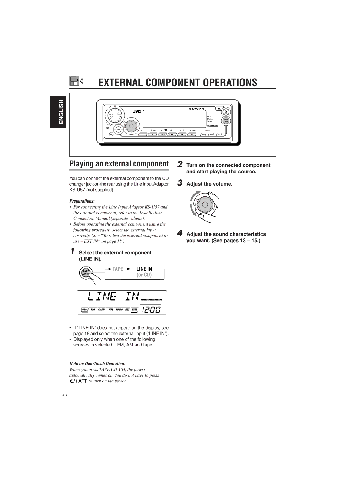 JVC KS-FX911, KS-FX811 manual External Component Operations, Select the external component Line 