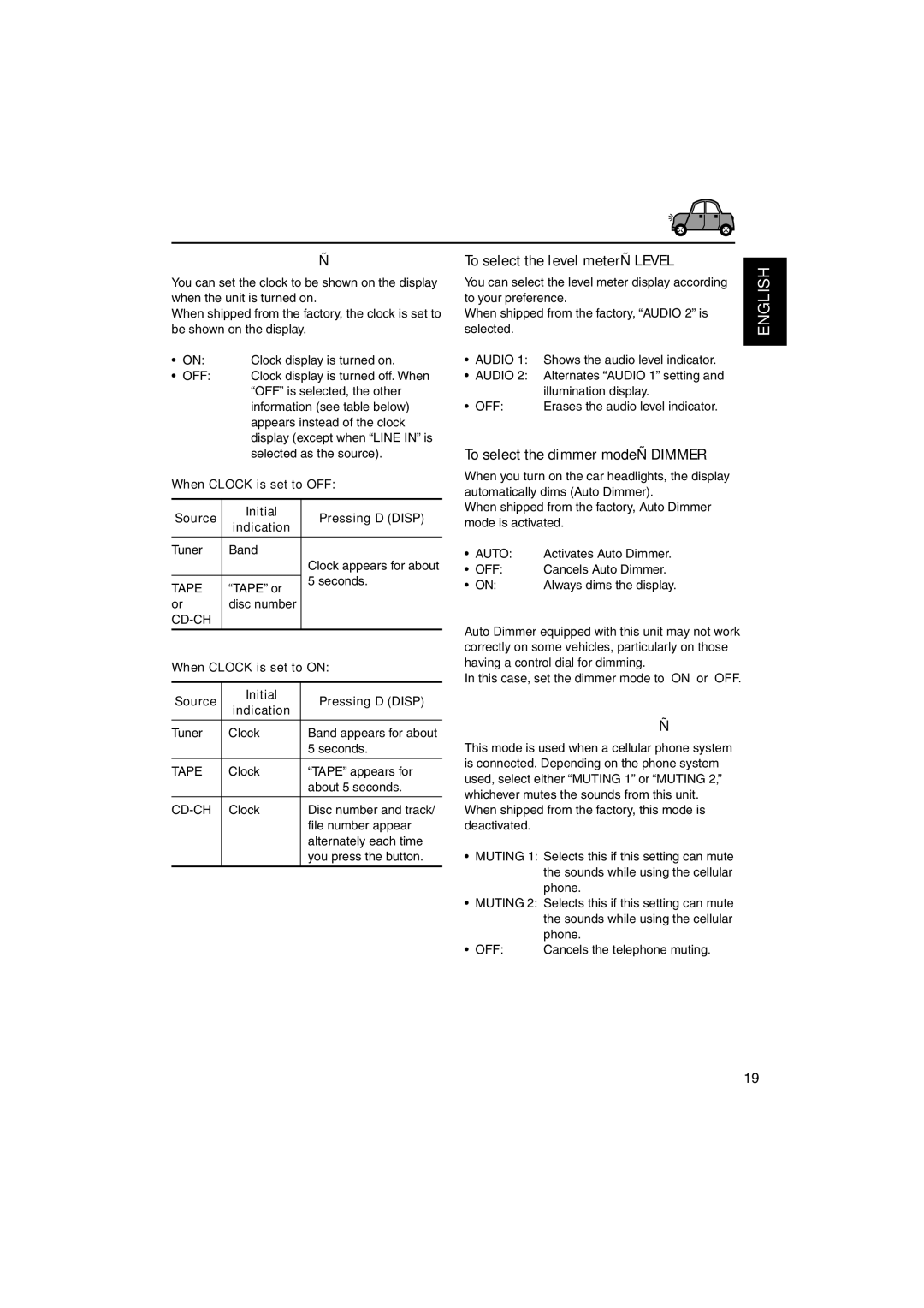 JVC KS-FX921 manual To set the clock display-CLOCK, To select the level meter-LEVEL, To select the dimmer mode-DIMMER 