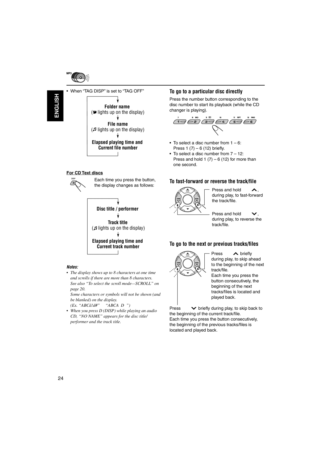 JVC KS-FX921 manual To go to a particular disc directly, To fast-forward or reverse the track/file 