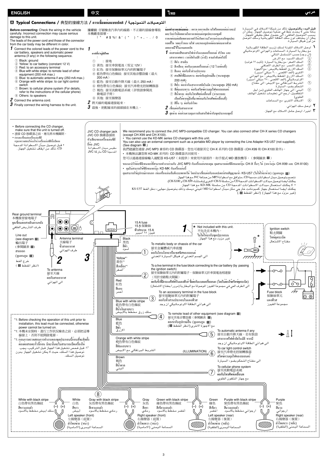 JVC KS-FX921 manual Typical Connections, Jvc Cd, JVC MP3 CH-X, Kd-Mk =Cd, Illumination 