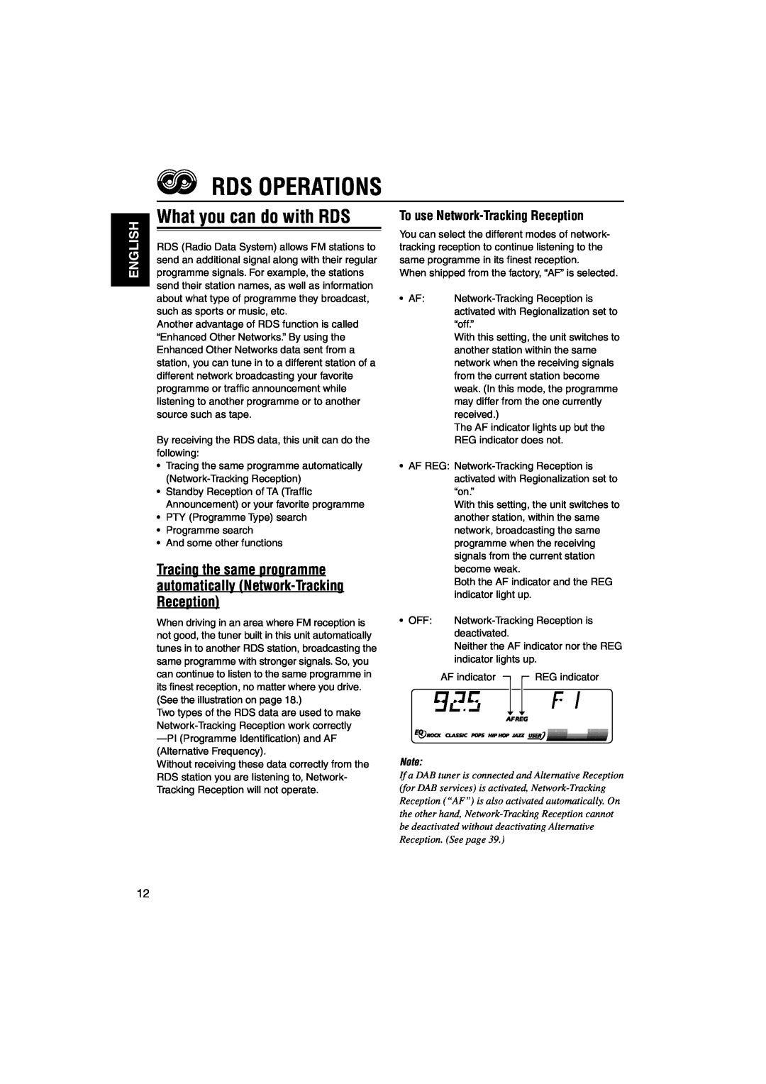 JVC KS-FX942R manual Rds Operations, What you can do with RDS, English, To use Network-TrackingReception 
