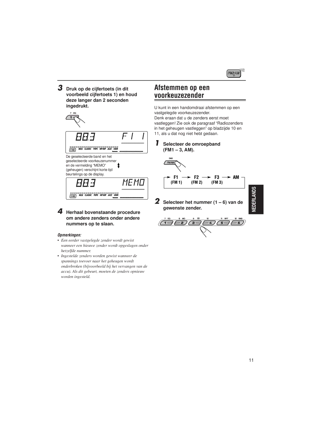 JVC KS-LH6R, KS-LH4R manual Afstemmen op een voorkeuzezender, Opmerkingen 