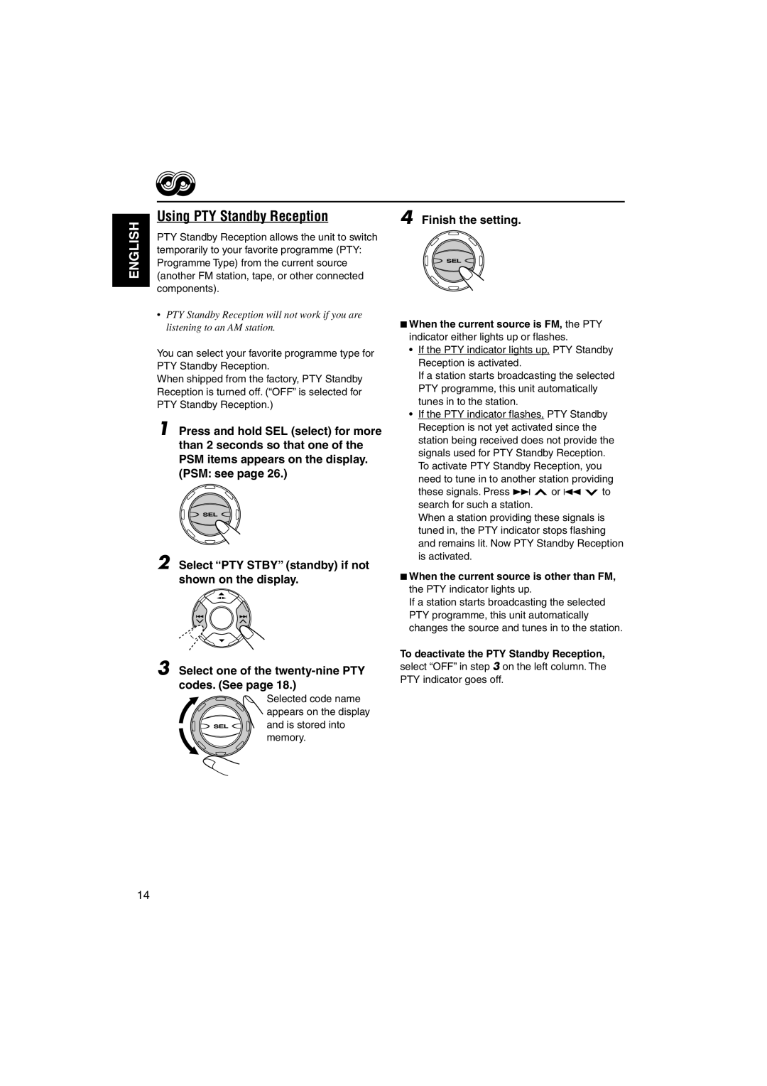 JVC KS-LH60R manual Using PTY Standby Reception, To deactivate the PTY Standby Reception 