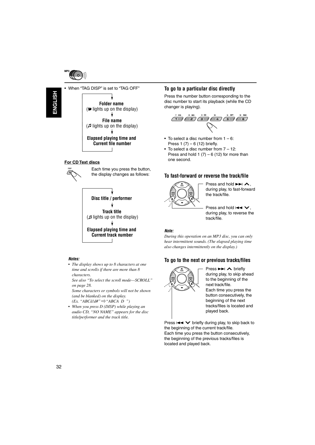 JVC KS-LH60R manual To go to a particular disc directly, To fast-forward or reverse the track/file 