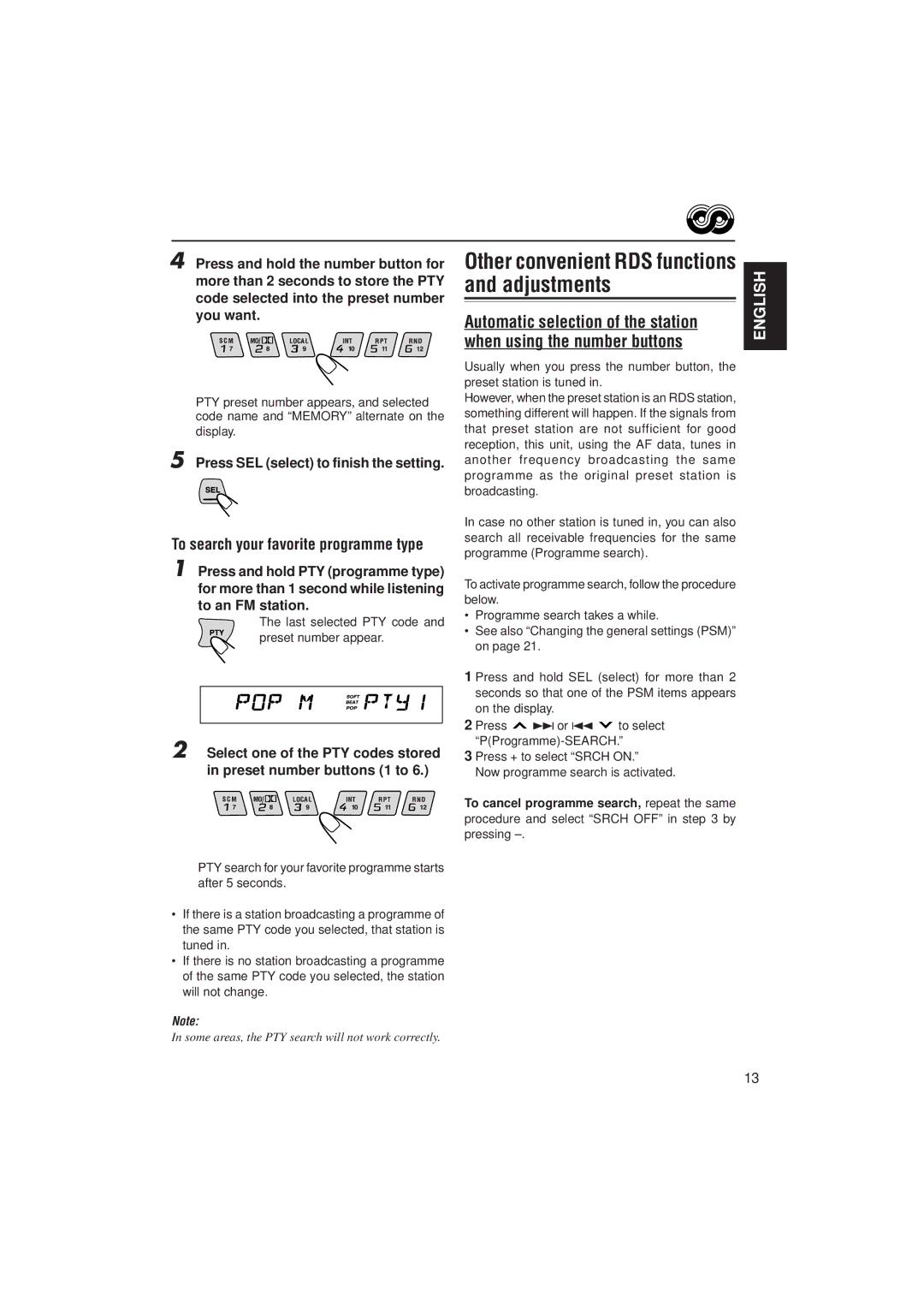 JVC KS-LX200R manual Other convenient RDS functions and adjustments, Last selected PTY code Preset number appear 