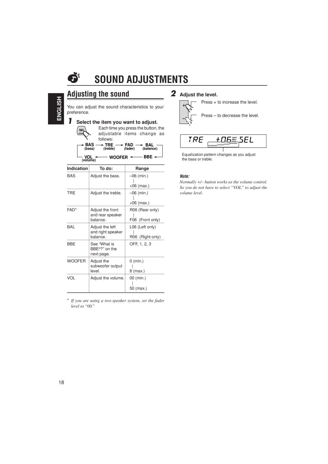 JVC KS-LX200R manual Sound Adjustments, Adjusting the sound, Adjust the level, Select the item you want to adjust 