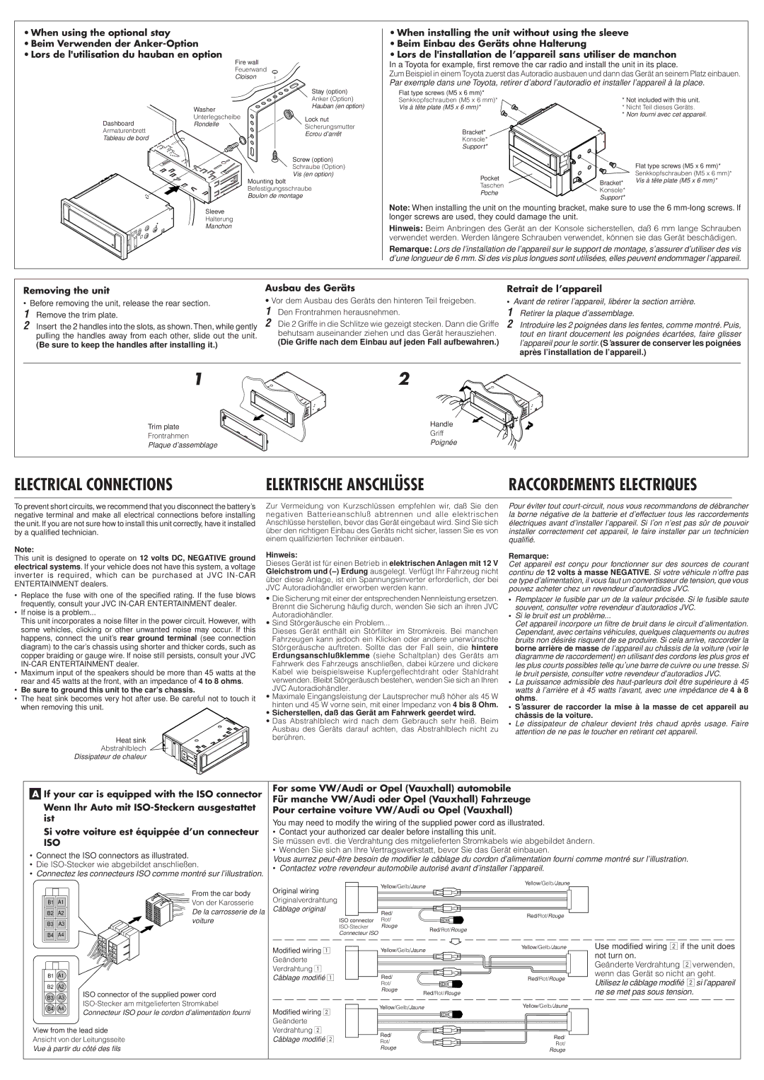 JVC KS-LX200R manual Be sure to keep the handles after installing it, Die Griffe nach dem Einbau auf jeden Fall aufbewahren 