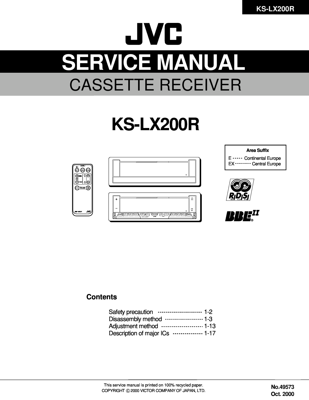 JVC KS-LX200R service manual Safety precaution, Disassembly method, Adjustment method, Description of major ICs, 1-13 