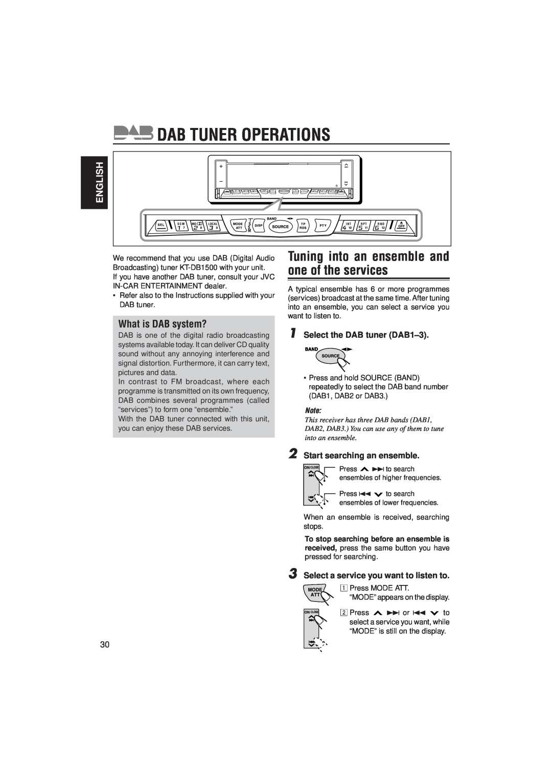 JVC KS-LX200R manual Dab Tuner Operations, Tuning into an ensemble and one of the services, What is DAB system?, English 