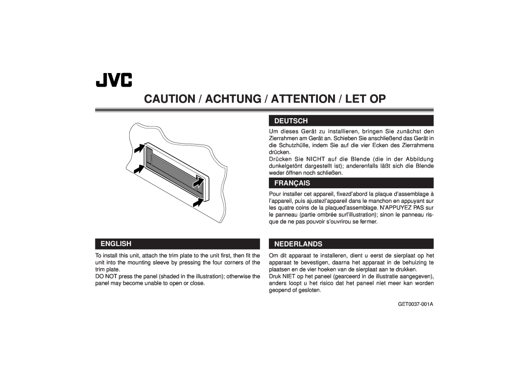 JVC KS-LX200R manual Caution / Achtung / Attention / Let Op, Deutsch, Français, English, Nederlands 